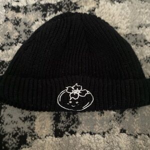 Black Knit Beanie with Embroidered Design